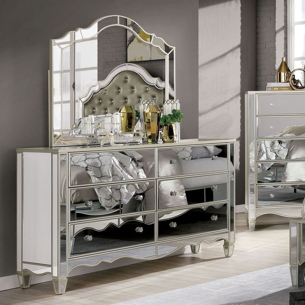 Glamour glam style silver / mirrored dresser by Furniture of America