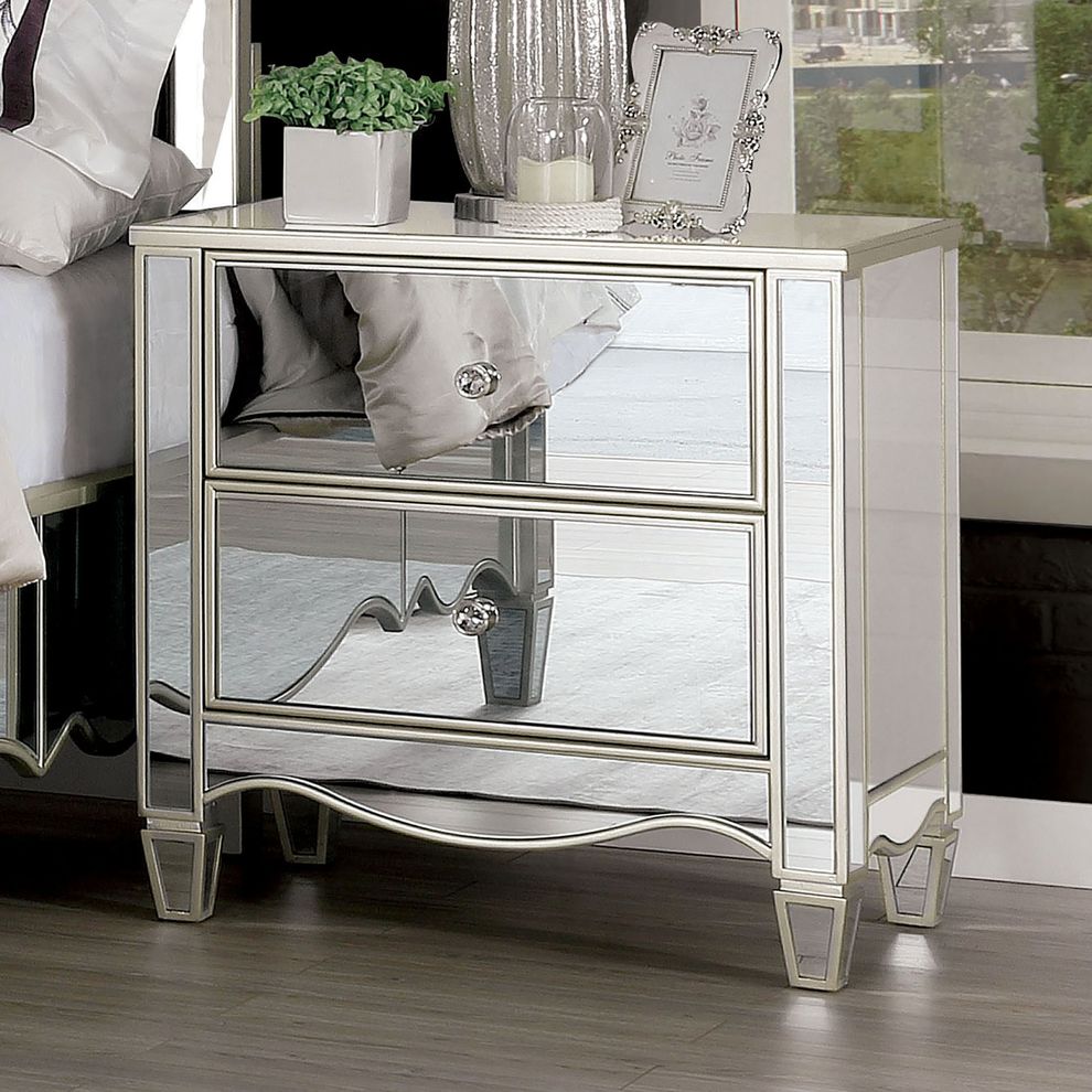 Glamour glam style silver / mirrored nightstand by Furniture of America