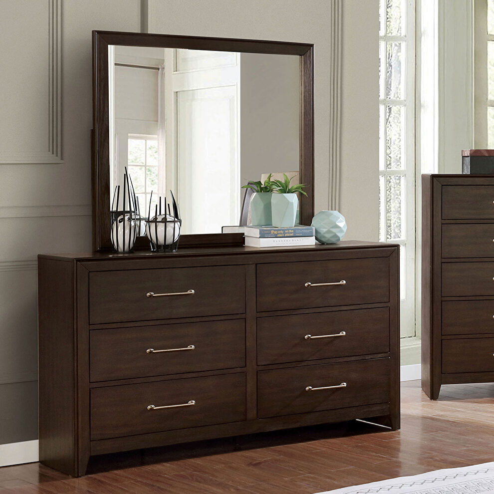 Walnut/ light brown solid wood transitional dresser by Furniture of America