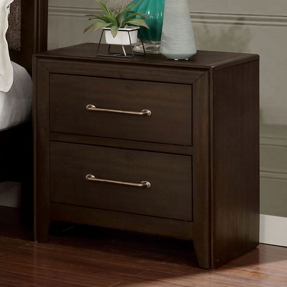 Walnut/ light brown solid wood transitional nightstand by Furniture of America