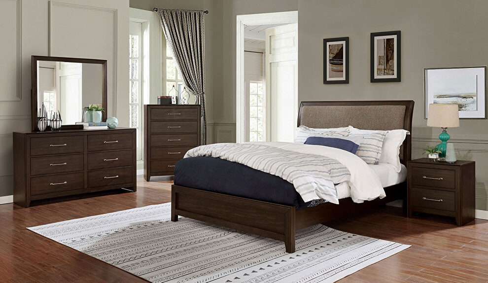 Walnut/ light brown solid wood transitional bed by Furniture of America