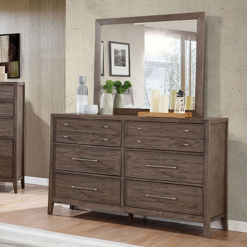 Warm gray/ beige wood grain finish transitional dresser by Furniture of America