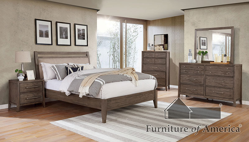 Warm gray/ beige wood grain finish transitional bed by Furniture of America