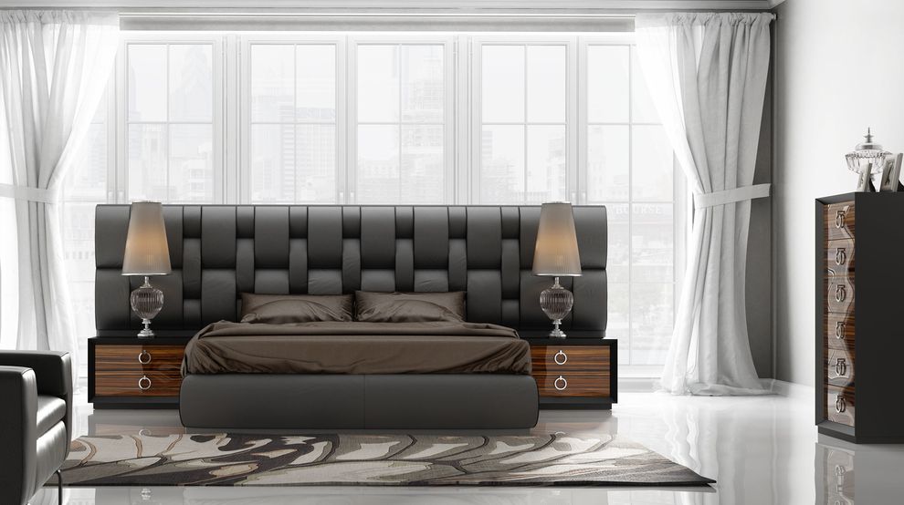 Wide leather headboard platform EU-made full bed by Franco Spain