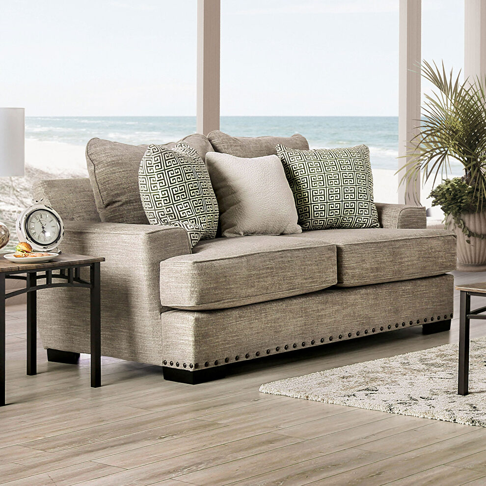 American-made taupe plush loveseat by Furniture of America