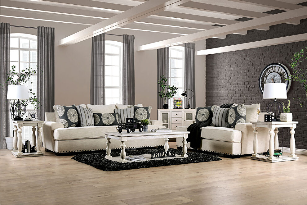 Ivory chenille contemporary sofa by Furniture of America