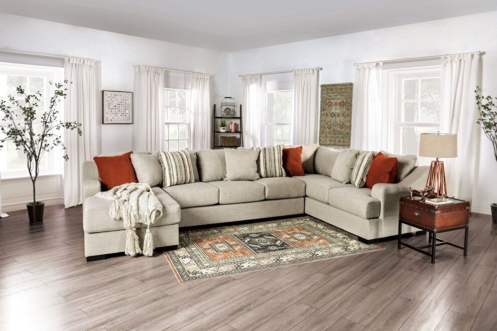Decorator-inspired beige fabric sectional sofa by Furniture of America
