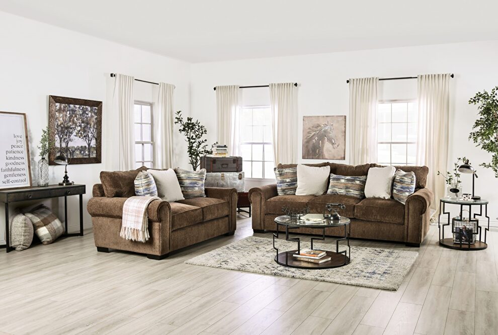 Solid construction and plush polyester-blend upholstery sofa by Furniture of America