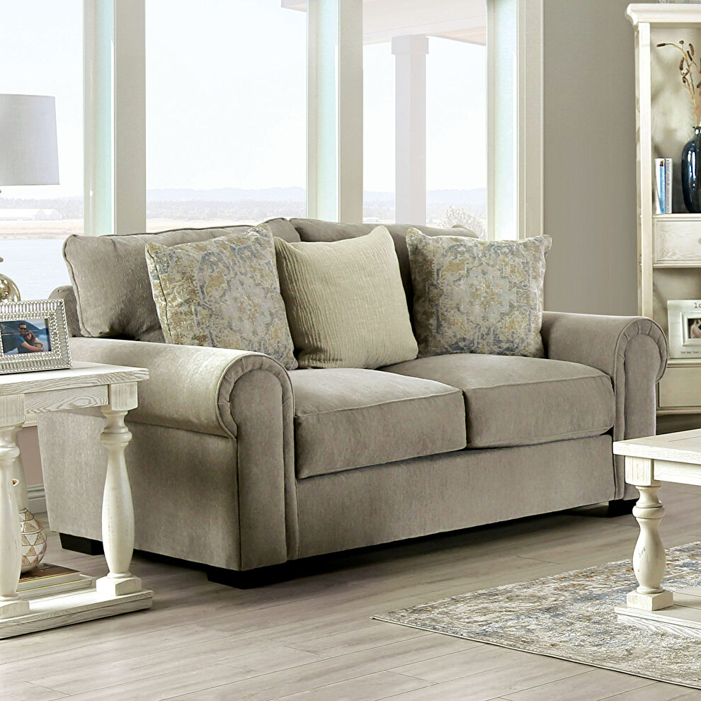 Solid construction and plush polyester-blend upholstery loveseat by Furniture of America