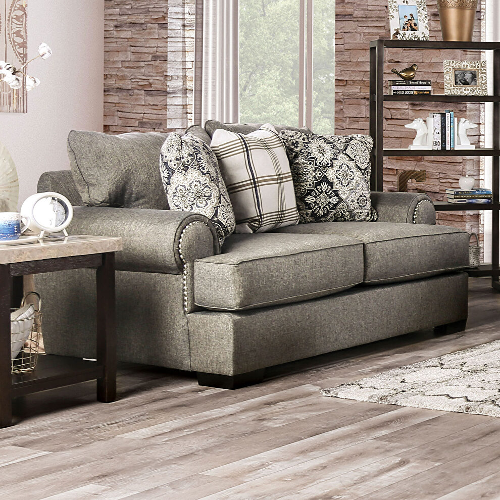 Transitional-style american-built granite finish loveseat by Furniture of America
