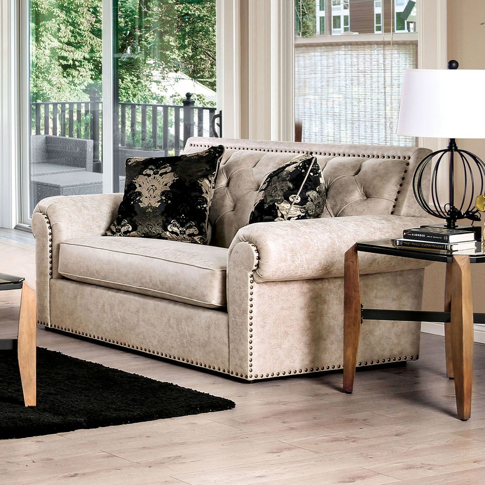 Beige W/ Gold Highlights Transitional Loveseat by Furniture of America