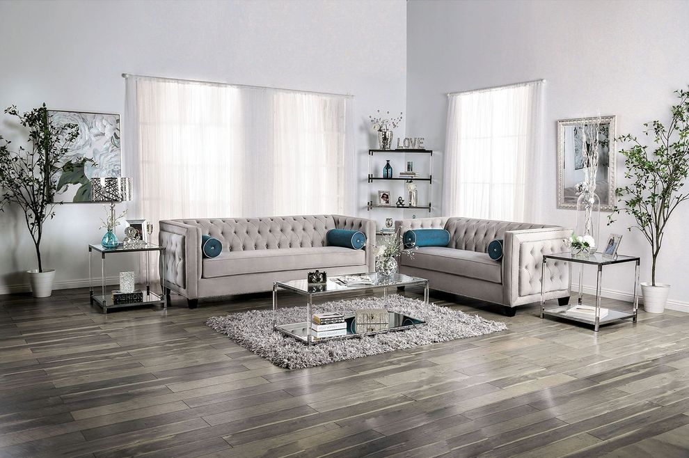 Gray Tufted US-made Transitional Sofa by Furniture of America