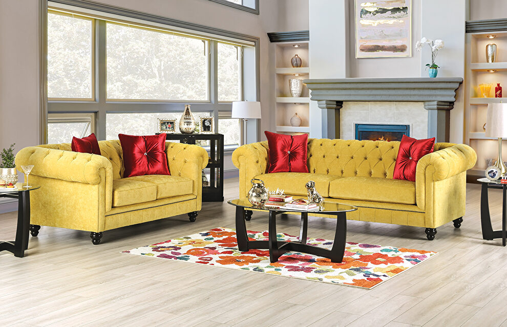 Elegant design royal yellow microfiber sofa by Furniture of America