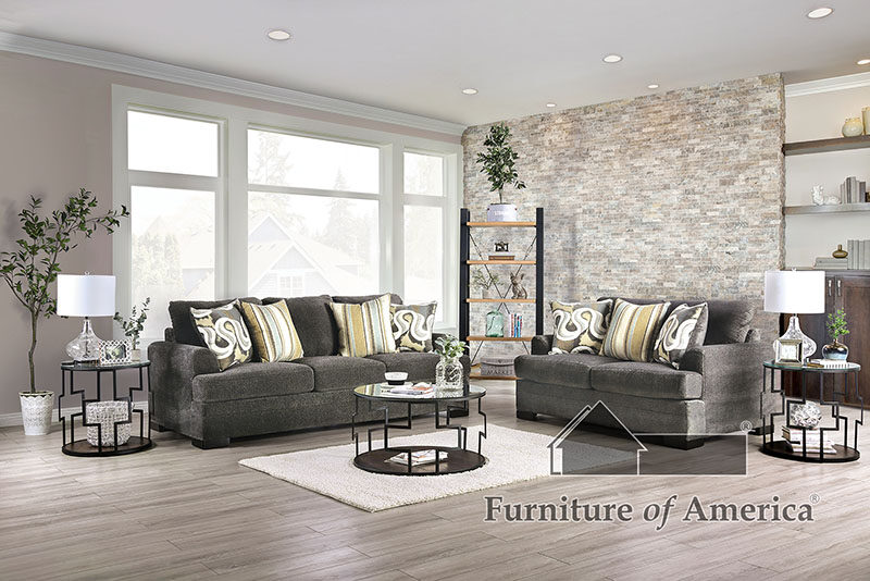 Gray/ yellow chenille fabric sofa by Furniture of America