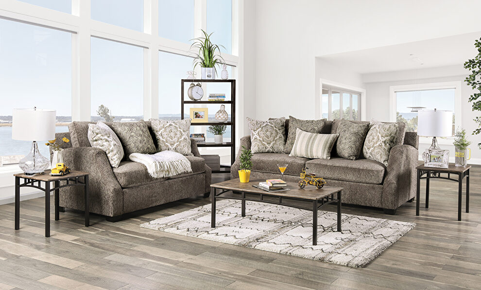 Transitional style elegantly textured gray fabric sofa by Furniture of America