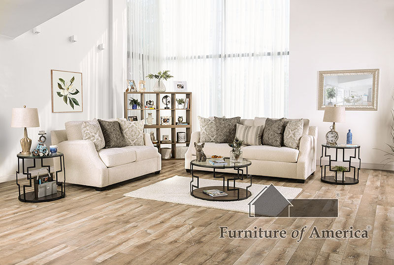 Elegantly textured alabaster white fabric sofa by Furniture of America