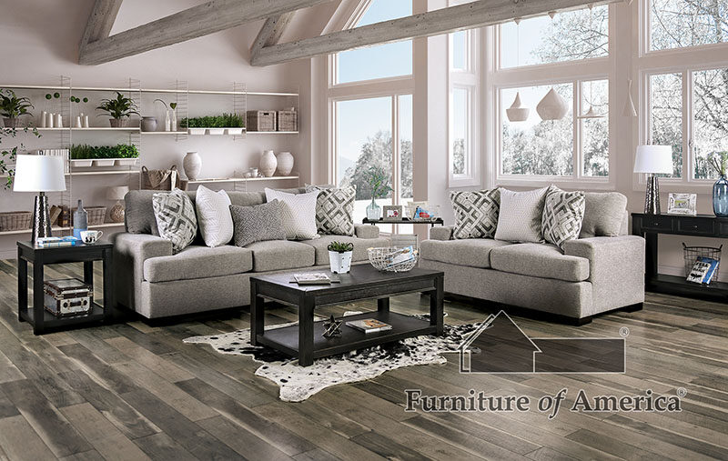Squared design light gray microfiber sofa by Furniture of America