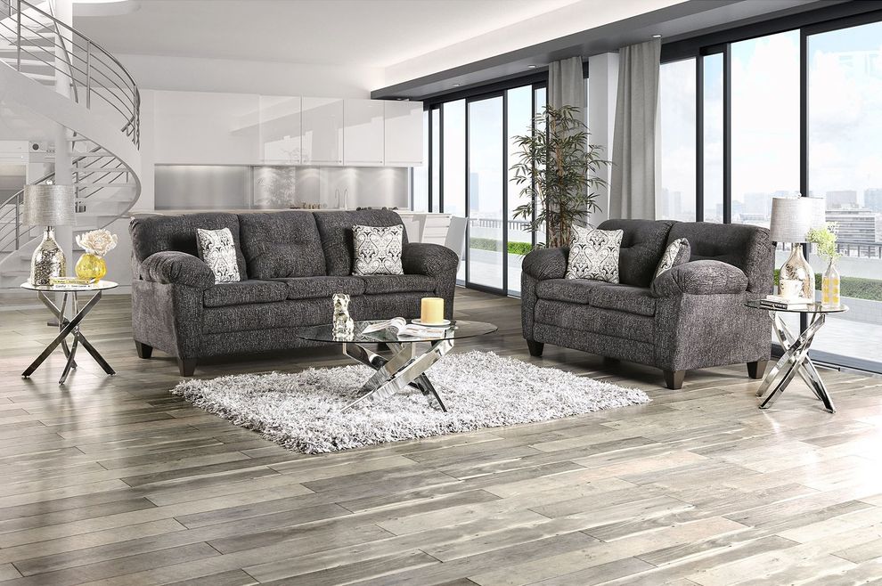 Dark Gray Contemporary Chenille Sofa by Furniture of America
