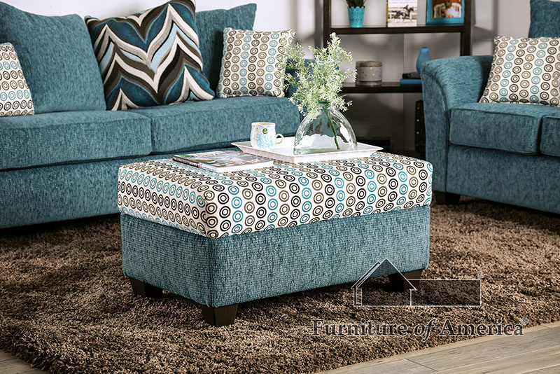 Turquoise transitional ottoman by Furniture of America