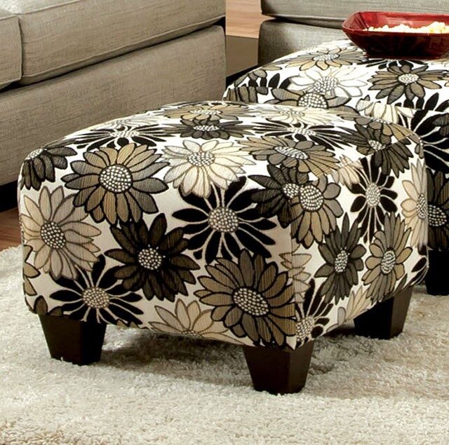 Floral fabric upholstery ottoman by Furniture of America