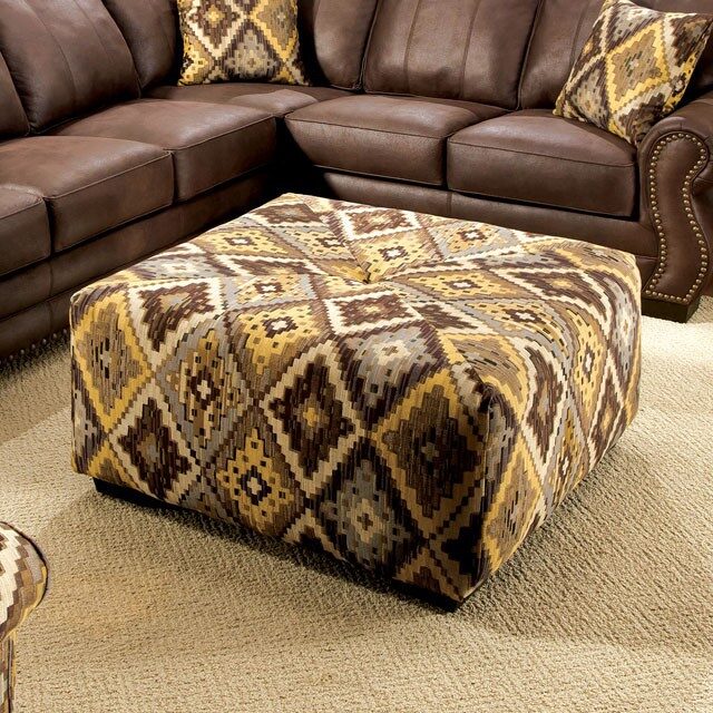 Fabric with diamond pattern transitional ottoman by Furniture of America