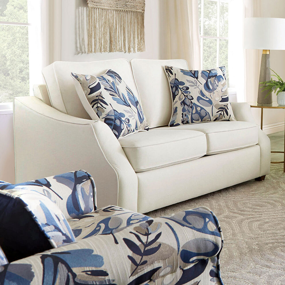 Uniquely designed and upholstered with ivory fabric loveseat by Furniture of America