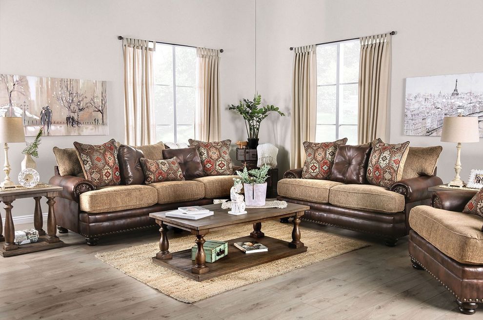 US-made oversized brown / tan casual style sofa by Furniture of America