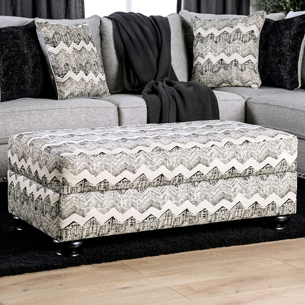 Gray/ivory contemporary ottoman by Furniture of America