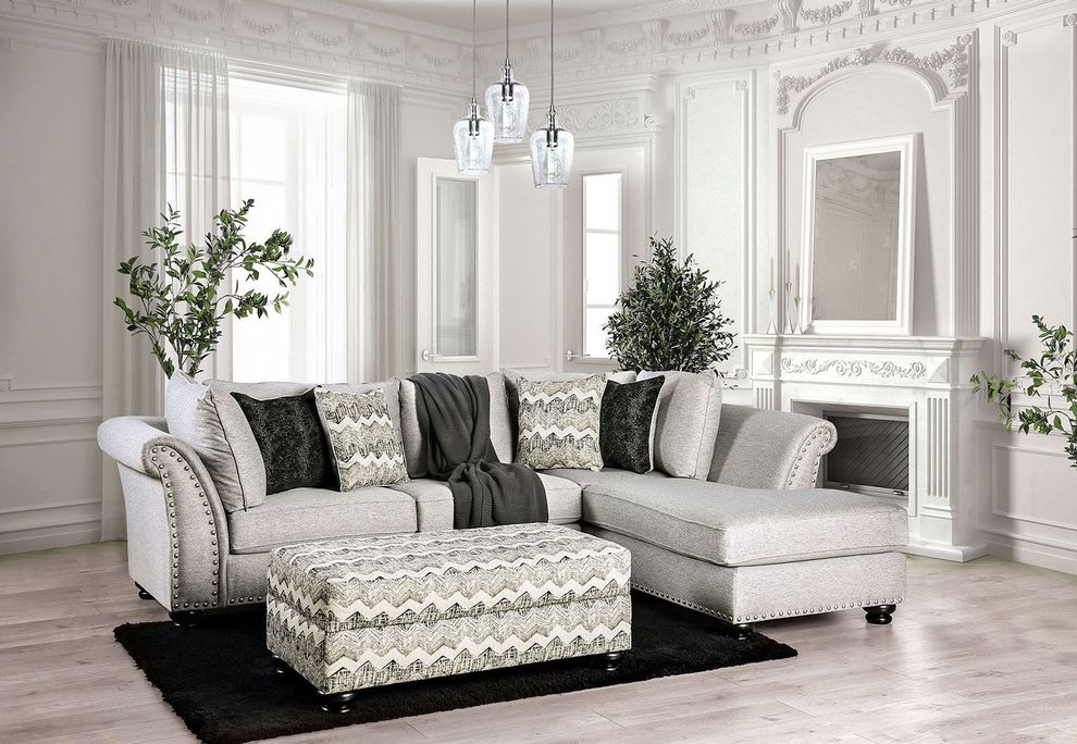 Contemporary gray linen-like fabric US-made sectional by Furniture of America