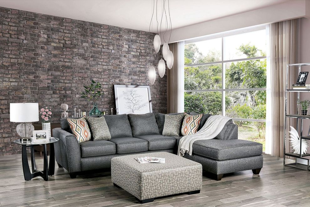 Gray chenille fabric casual style US-made sectional by Furniture of America