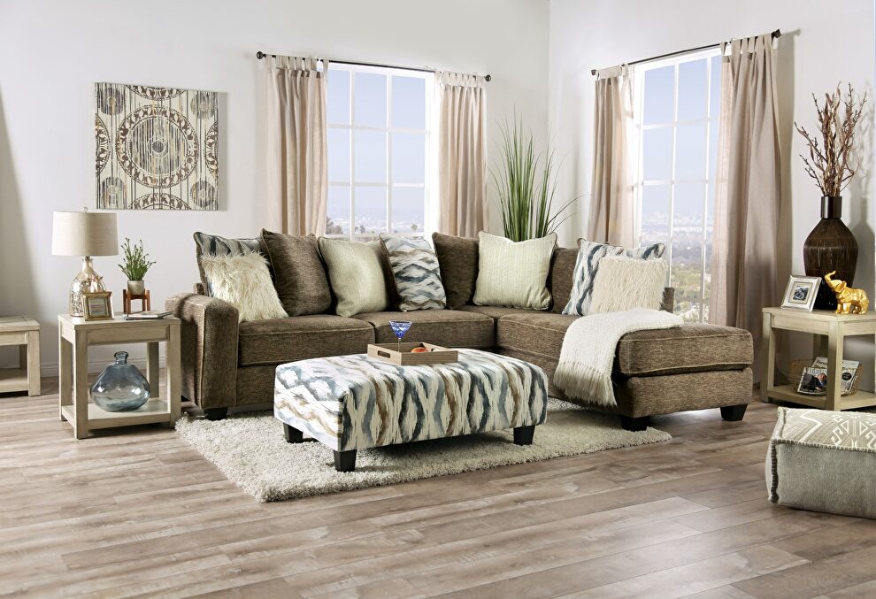 Genuinely plush taupe sectional sofa by Furniture of America