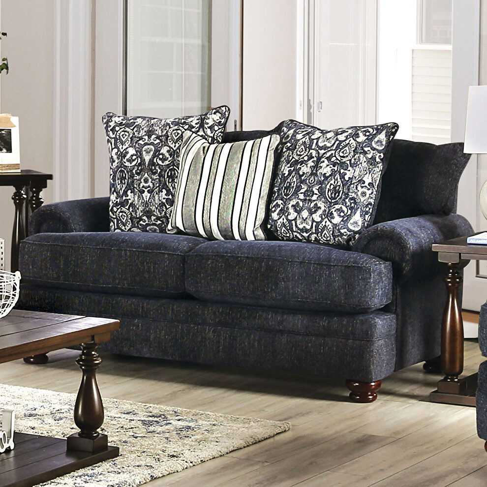 Rich blues and grays chenille loveseat by Furniture of America
