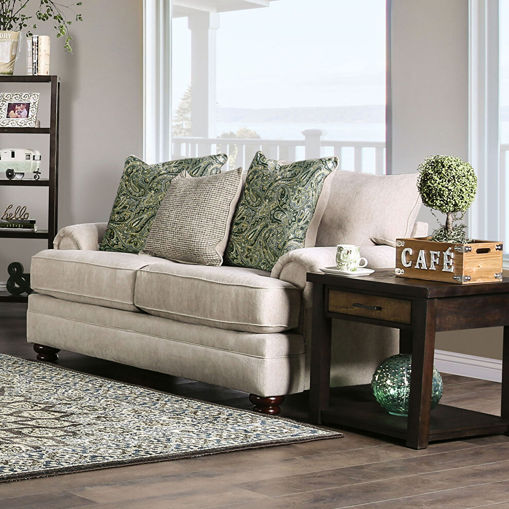 Soft beige fabric upholstery loveseat by Furniture of America