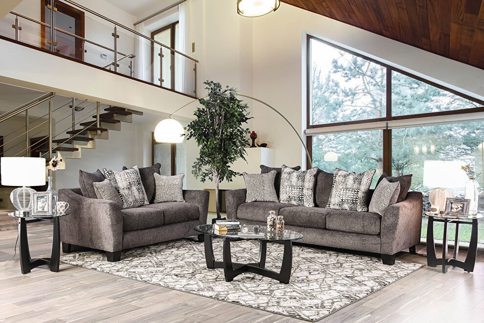 Sophisticated and smoky gray upholstery contemporary sofa by Furniture of America