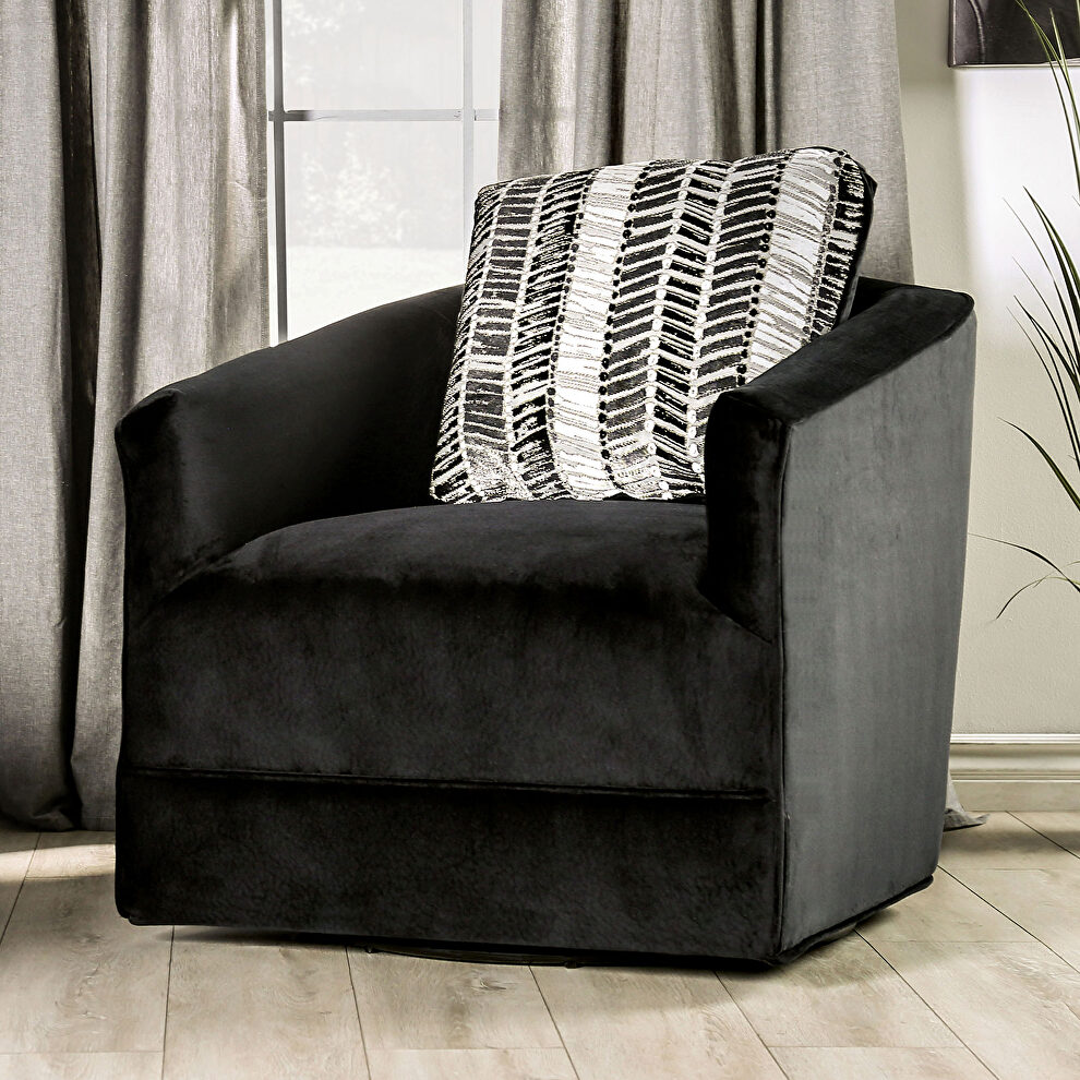 Black microfiber faux crush velvet fabric and plush padding chair by Furniture of America