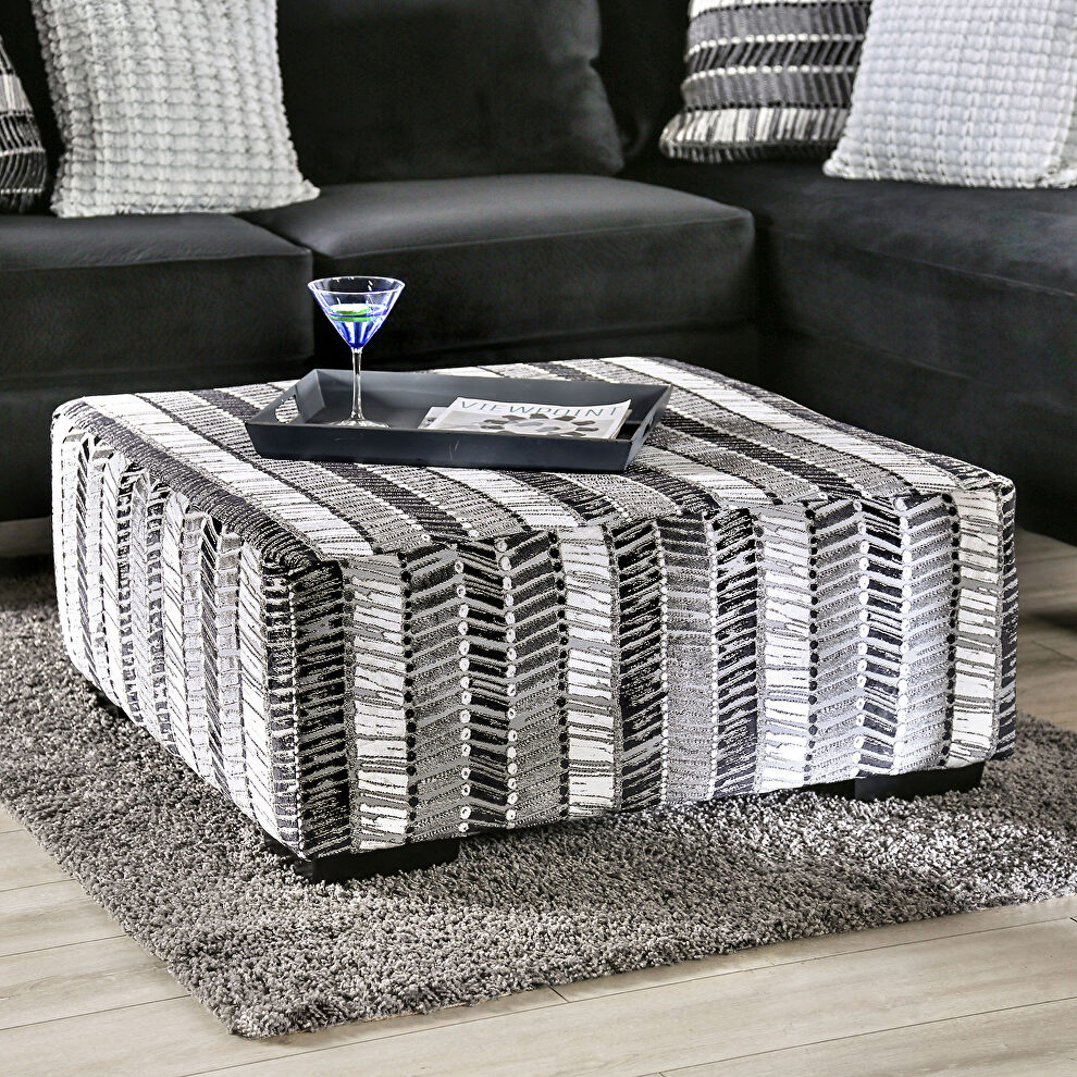 Abstract style multi stripe microfiber ottoman by Furniture of America