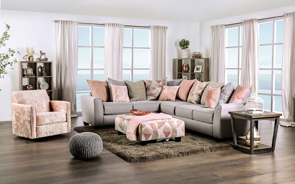 Elegant neutral gray chenille sectional sofa by Furniture of America
