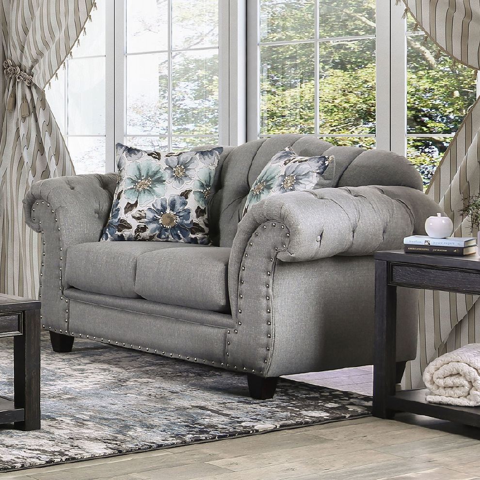 Gray Glynneath Transitional Loveseat made in US by Furniture of America