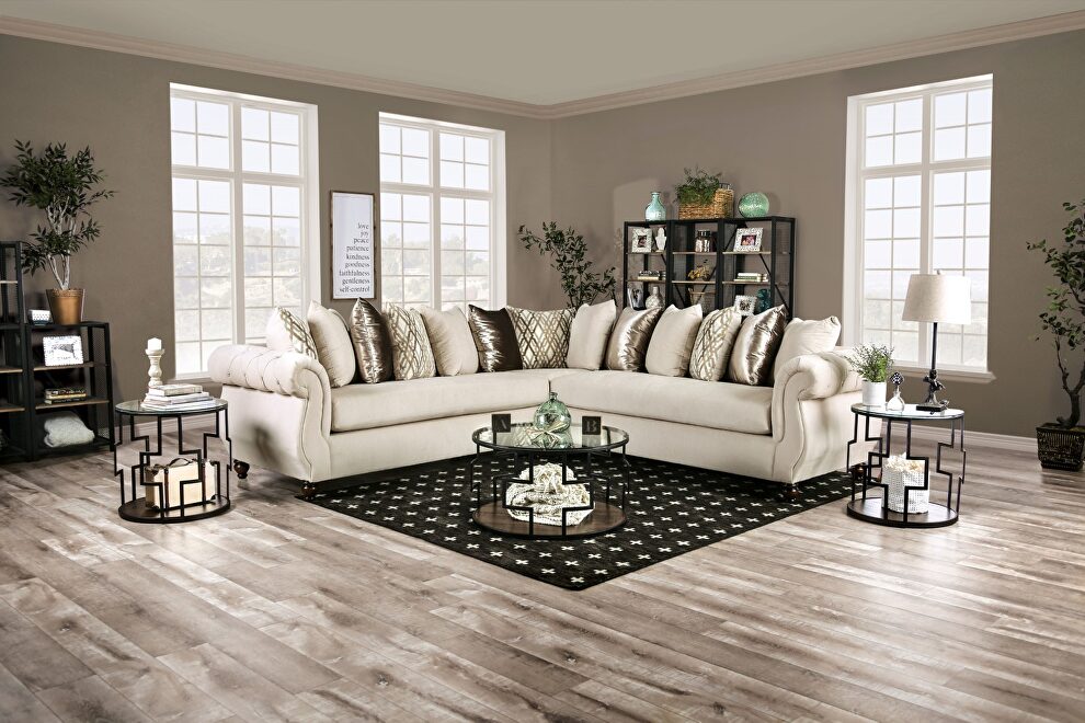 Elegant button-tufted chesterfield style sectional sofa by Furniture of America