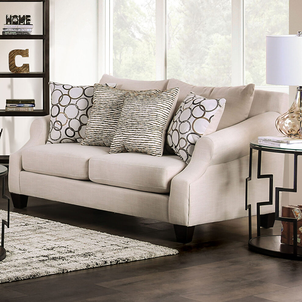 Clean cream-hued fabric loveseat by Furniture of America