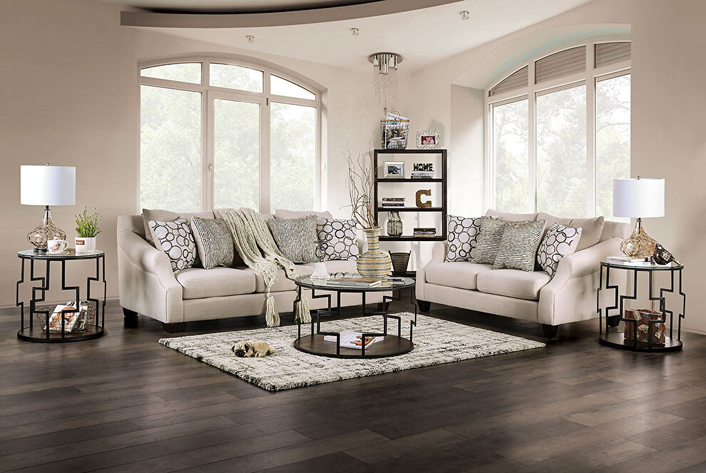 Clean cream-hued fabric sofa by Furniture of America