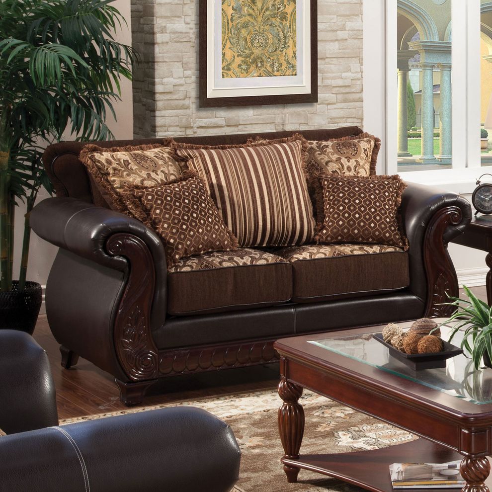Dark Brown/Tan Traditional Loveseat made in US by Furniture of America