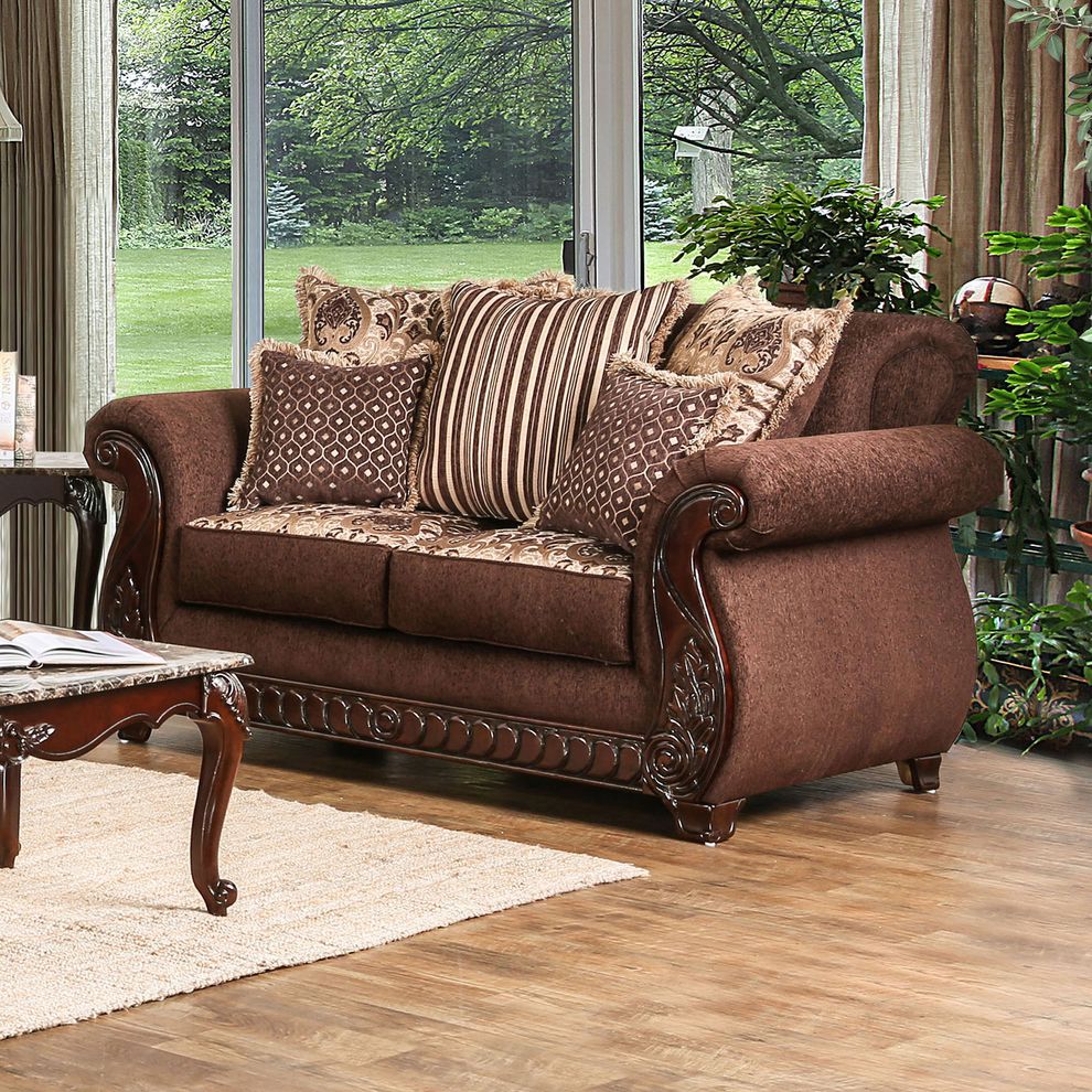 Brown Traditional Loveseat made in US by Furniture of America