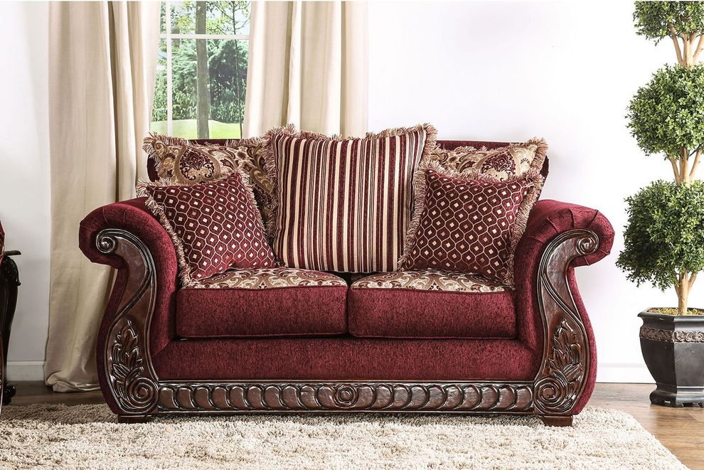 Wine Traditional Loveseat made in US by Furniture of America