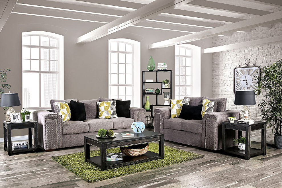 Warm gray chenille transitional sofa by Furniture of America