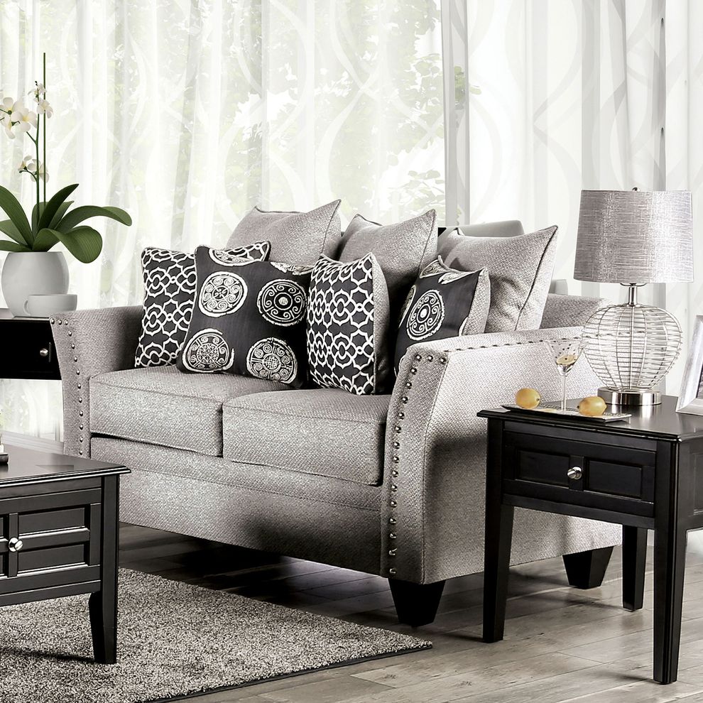 Gray Contemporary Loveseat in Chenille Fabric by Furniture of America