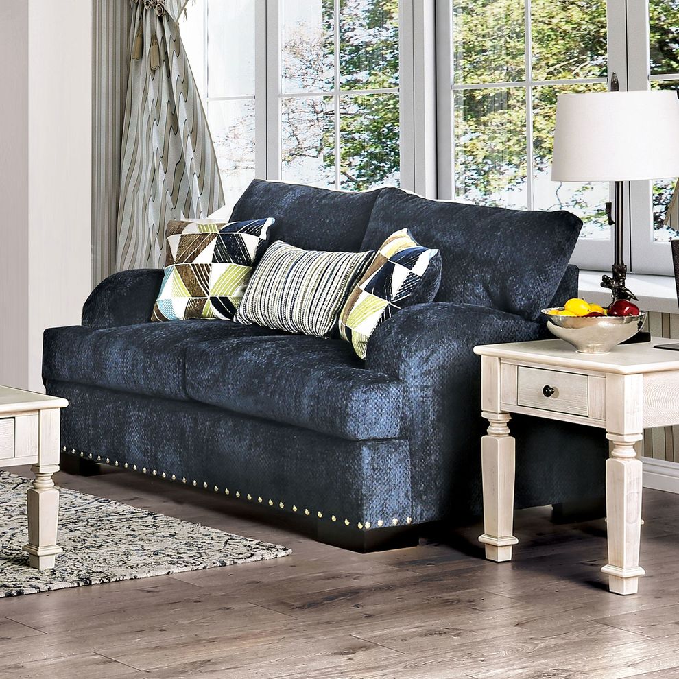 Navy Contemporary US-made Chenille Fabric Loveseat by Furniture of America