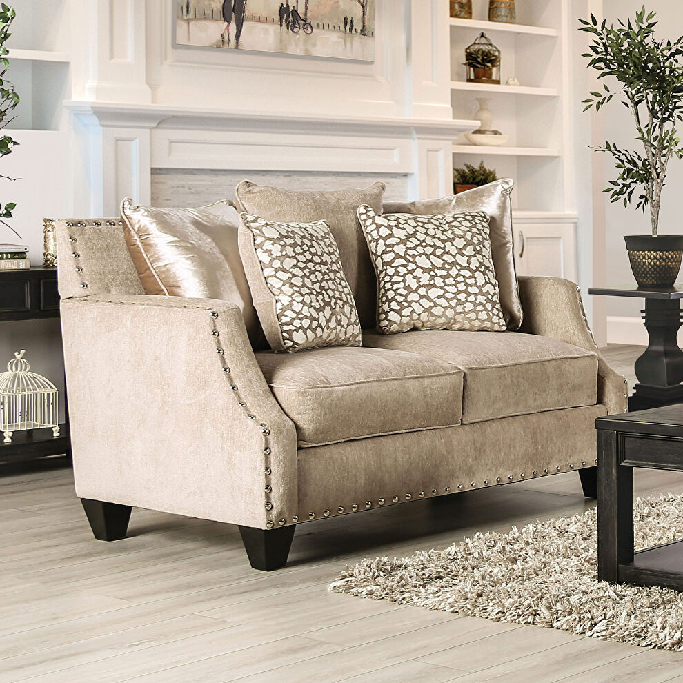 Traditional design beige chenille fabric loveseat by Furniture of America