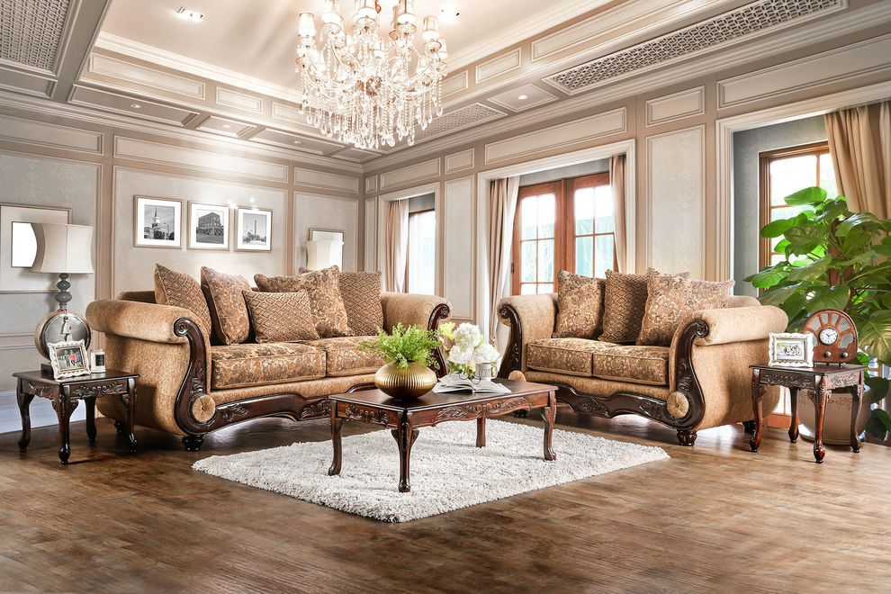 Tan/Gold US-Made Traditional Sofa by Furniture of America