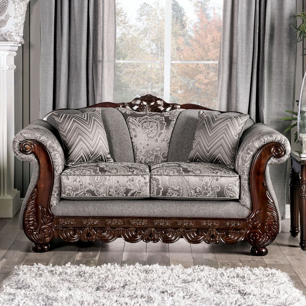 Gray Traditional Oversized Loveseat made in US by Furniture of America